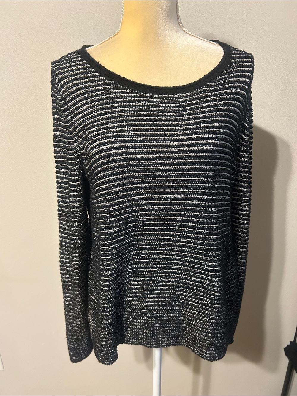 NEW Eileen Fisher Textured Black & White Stripe Women’s Sweater - Classic  Sz S